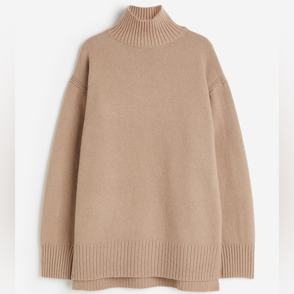 H&M Dark Beige Oversized Mock Turtleneck Sweater NEW!